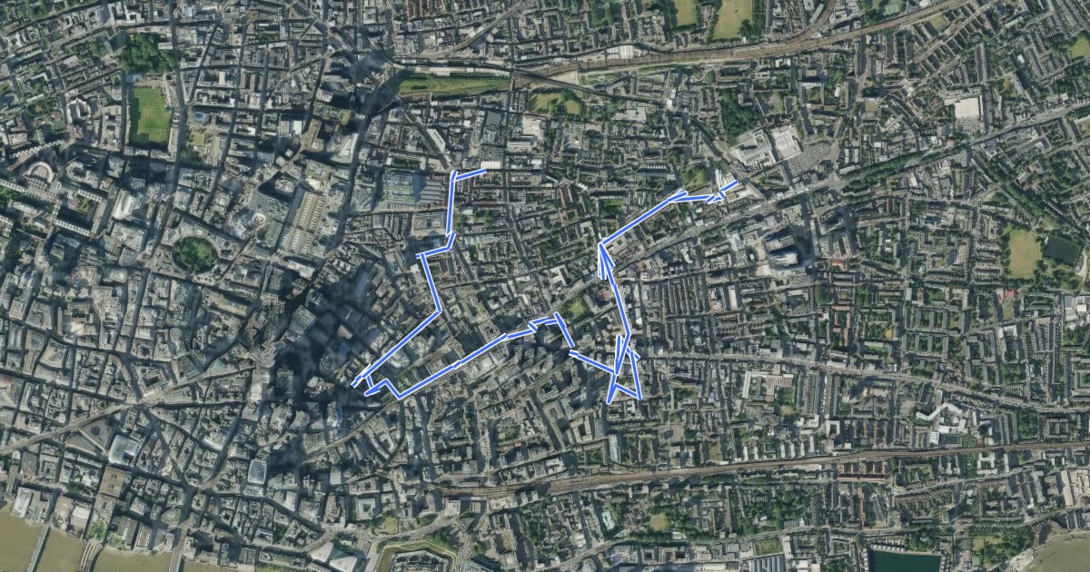 Маршрут Jack The Ripper Walk на спутниковом снимке
