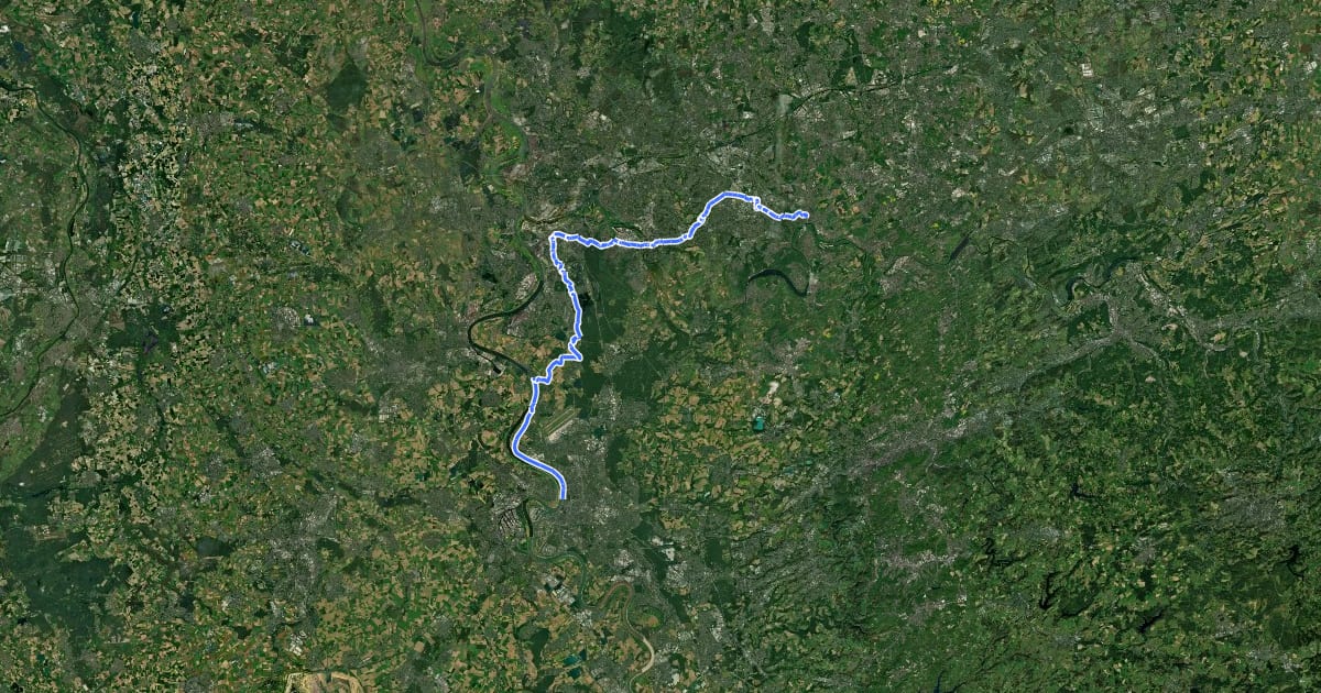Маршрут Jakobs-Pilgerweg Essen - Düsseldorf на спутниковом снимке