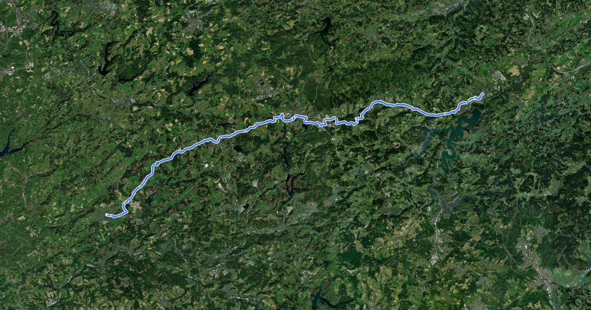 Маршрут Jakobs-Pilgerweg Heidenstraße (Teilstück Attendorn- Meinerzhagen - Marienheide - Lindlar) на спутниковом снимке