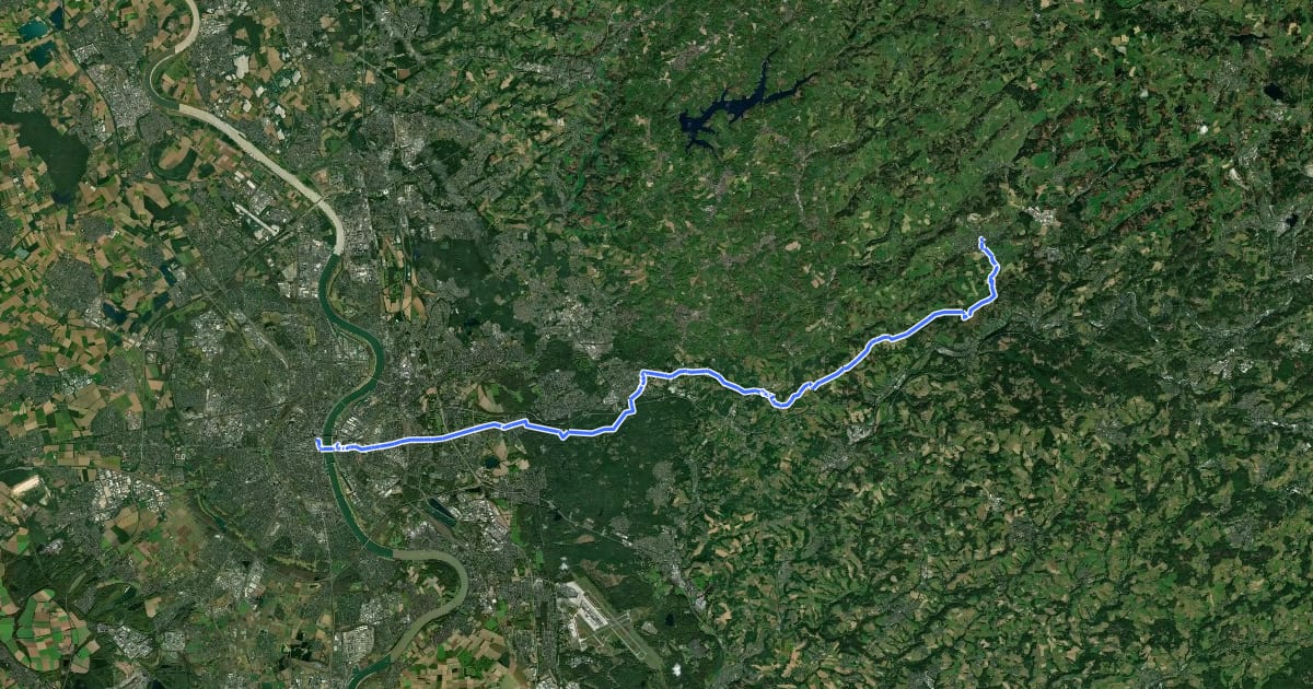 Маршрут Jakobs-Pilgerweg Heidenstraße (Teilstück Lindlar - Köln) на спутниковом снимке
