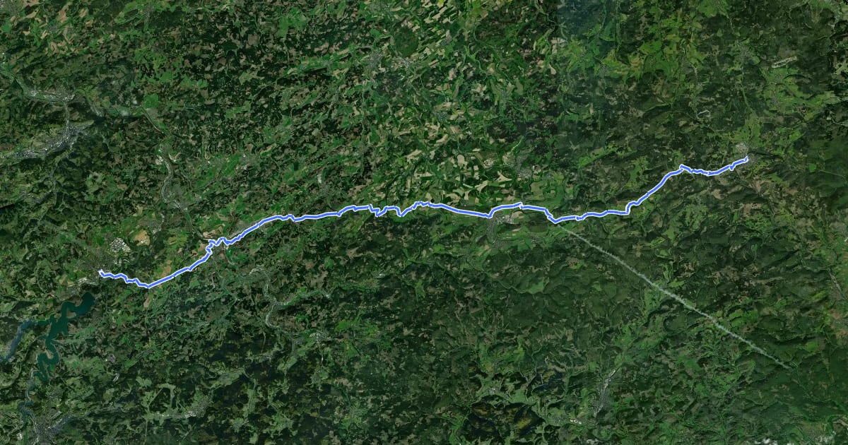 Маршрут Jakobs-Pilgerweg Heidenstraße (Teilstück Winterberg - Schmallenberg - Elspe - Attendorn) на спутниковом снимке