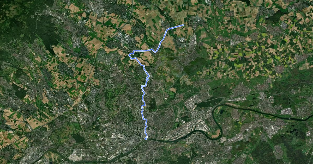 Маршрут Jakobspilgerweg Marburg - Frankfurt (Teilstück Stadtgebiet Ffm) на спутниковом снимке