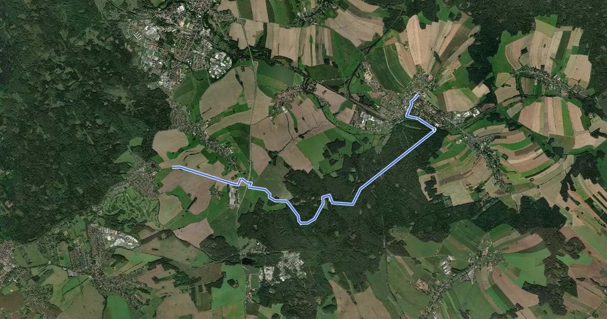 Маршрут Jakobsweg an der Frankenstraße, Variante Karswald на спутниковом снимке