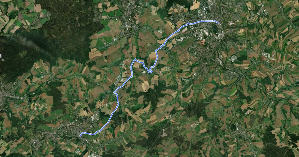 Маршрут Jakobsweg auf der «Via Imperii», Zwickau-Reichenbach на спутниковом снимке