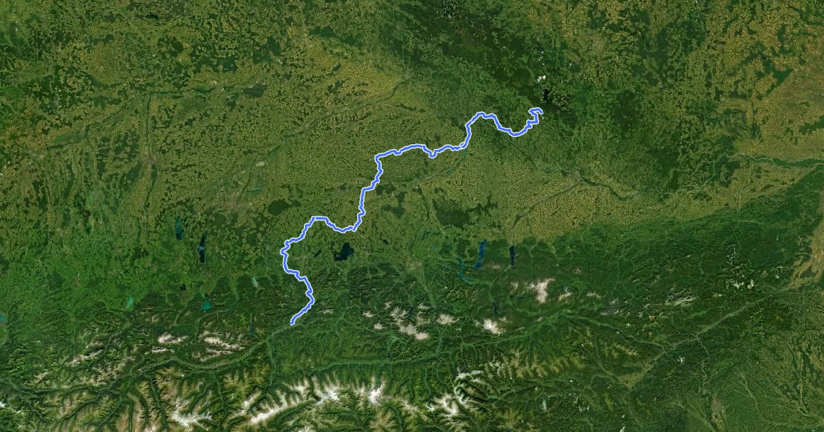 Маршрут Jakobsweg Böhmen-Bayern-Tirol на спутниковом снимке