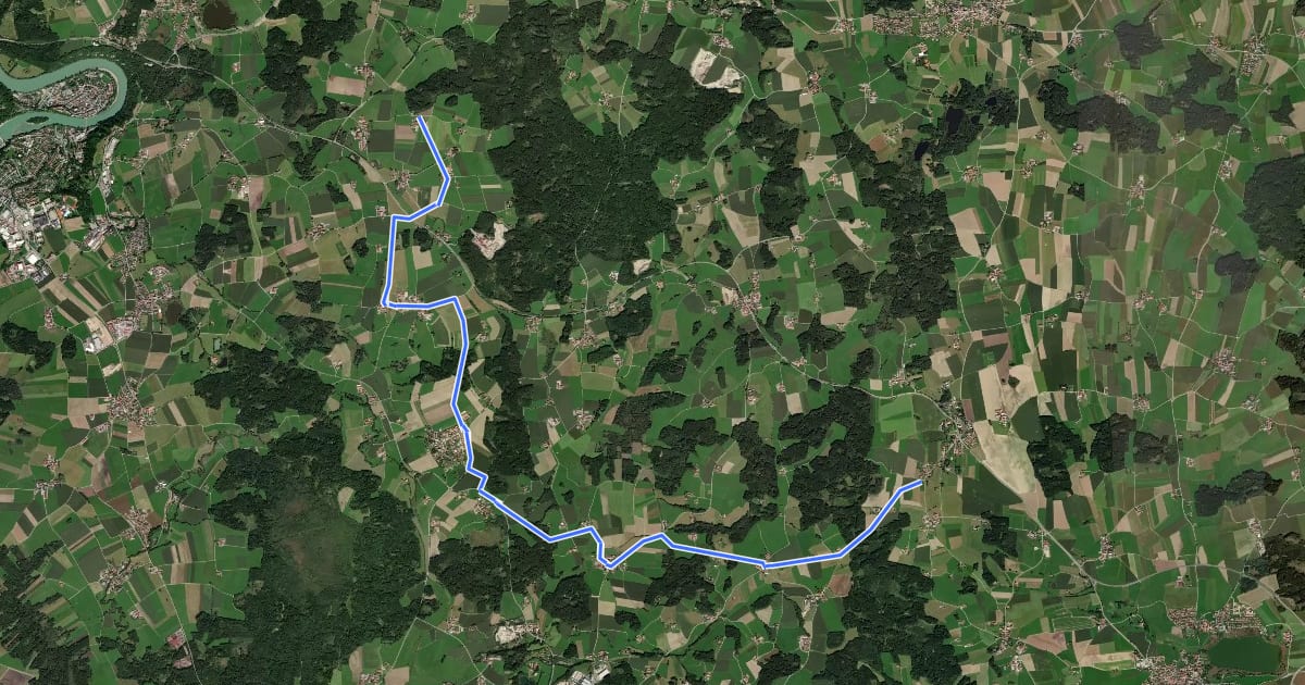 Маршрут Jakobsweg Böhmen-Bayern-Tirol Variante/Asham на спутниковом снимке