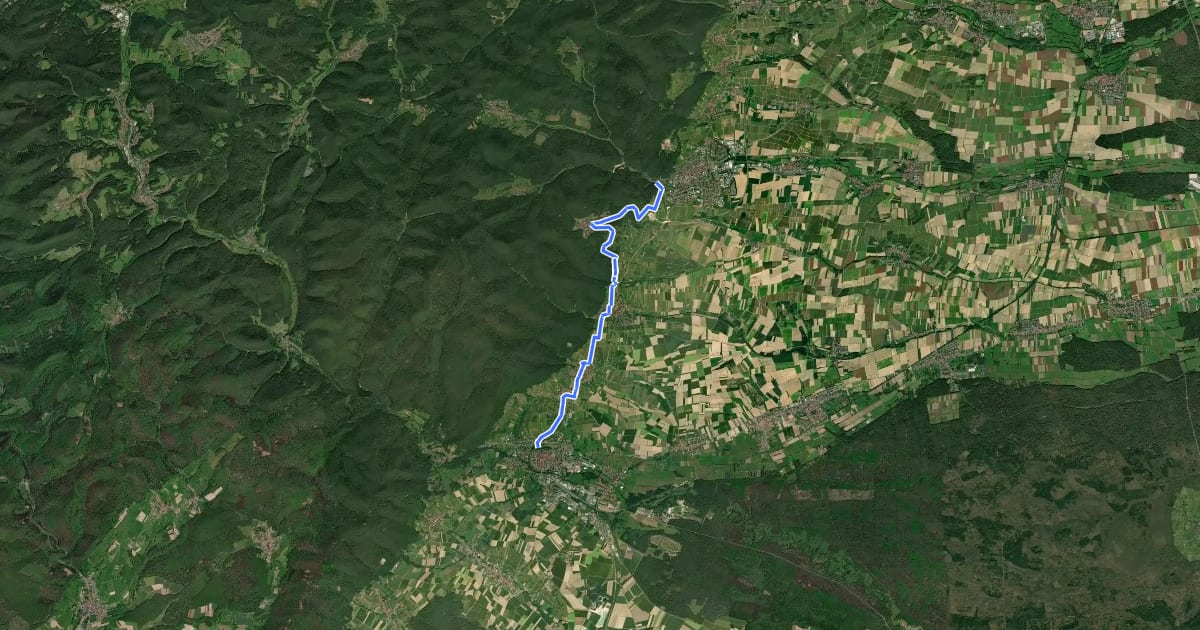 Маршрут Jakobsweg Bad Bergzabern – Wissembourg на спутниковом снимке