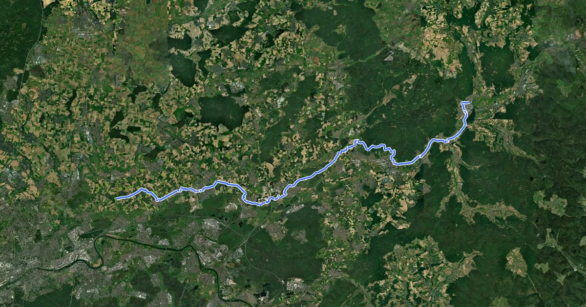 Маршрут Jakobsweg Fulda - Frankfurt - Mainz (Teilstrecke Wächtersbach - Frankfurt) на спутниковом снимке