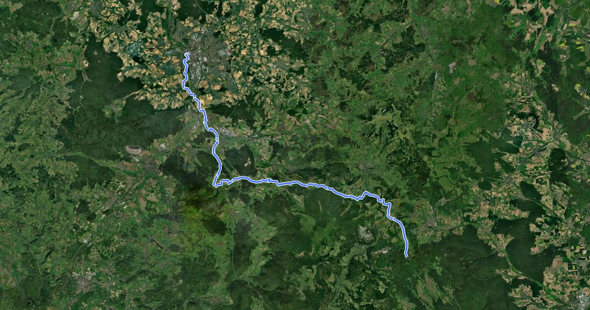 Маршрут Jakobsweg Fulda-Würzburg (Teilstrecke Fulda - Kreuzberg) на спутниковом снимке
