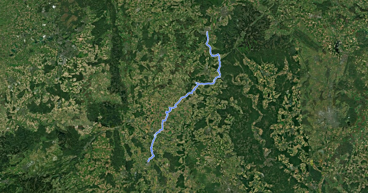 Маршрут Jakobsweg Höxter - Marburg (Teilstrecke Höxter - Volkmarsen) на спутниковом снимке