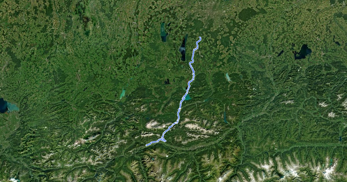 Маршрут Jakobsweg Isar - Loisach - Leutascher Ache - Inn на спутниковом снимке
