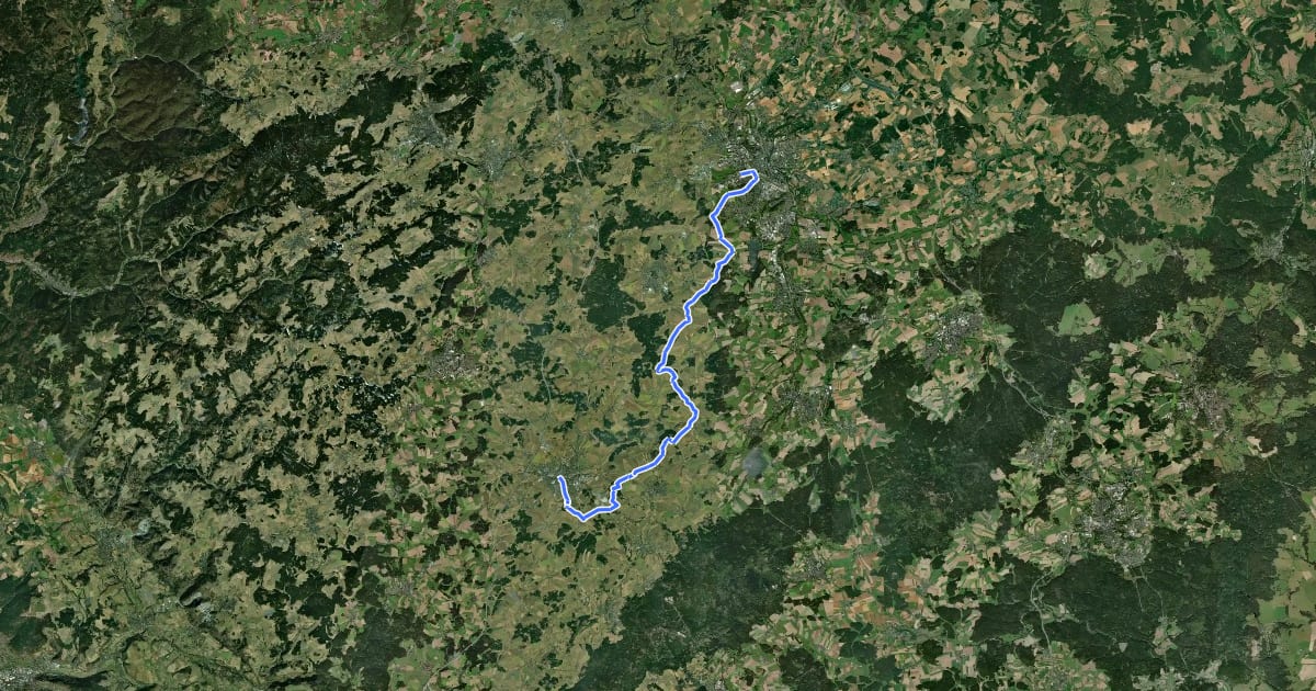 Маршрут Jakobsweg Münchberg-Hof на спутниковом снимке