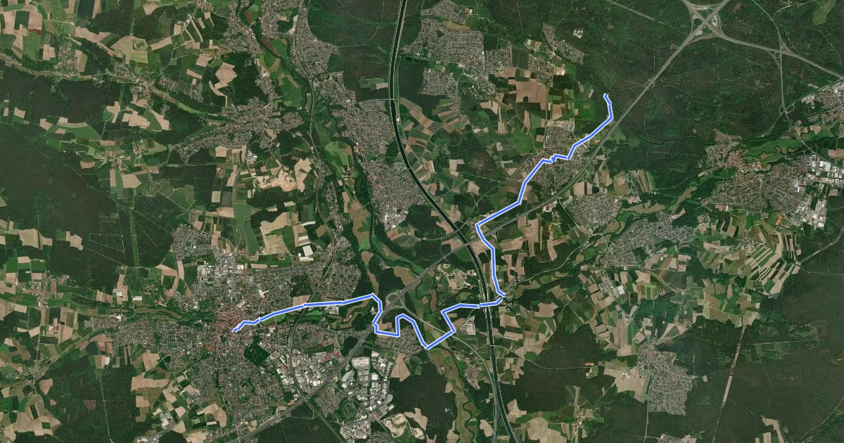 Маршрут Jakobsweg Nürnberg-Schwabach на спутниковом снимке