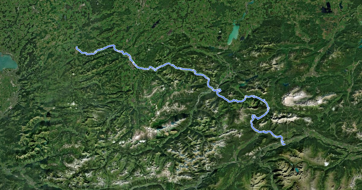 Маршрут Jakobsweg Tirol - Allgäu на спутниковом снимке