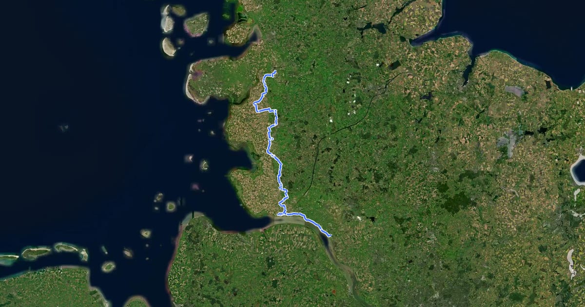 Маршрут Jakobsweg - Via Jutlandica - Schleswig-Holstein (Jakobsweg Dithmarschen), westliche Route на спутниковом снимке