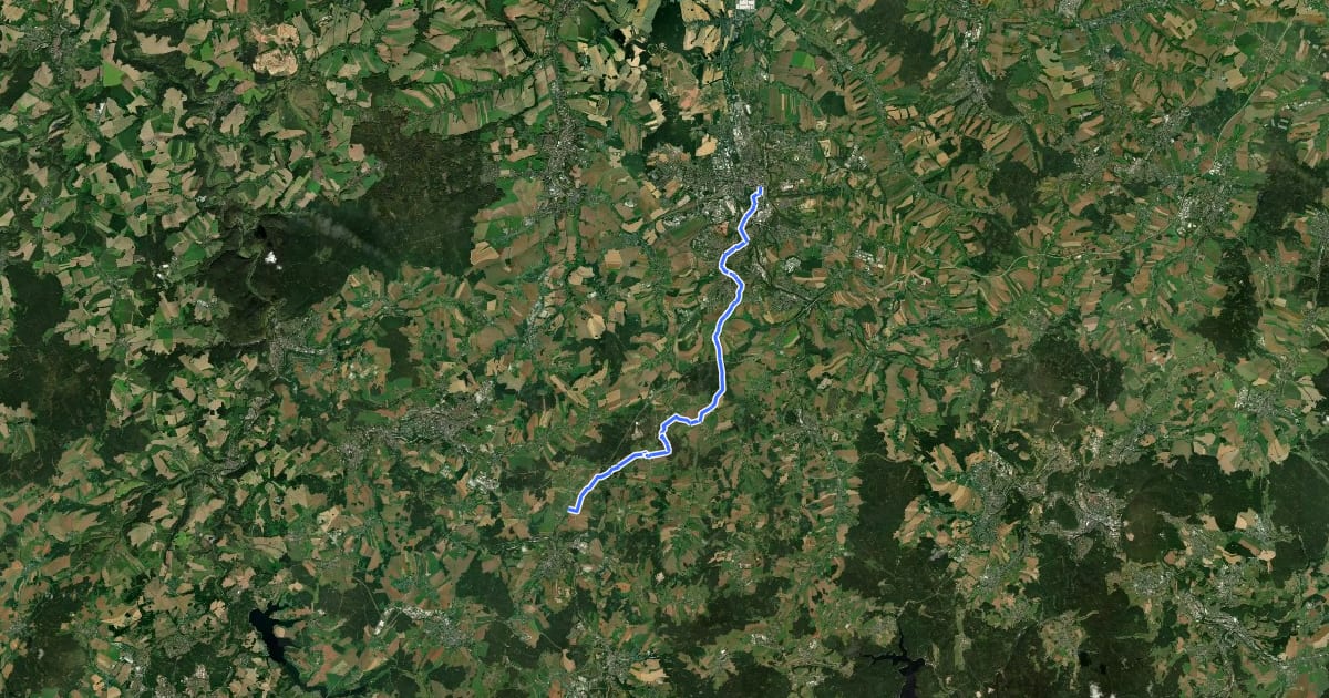 Маршрут Jakobsweg Vogtland (Etappe 1: Zwickau-Waldkirchen) на спутниковом снимке