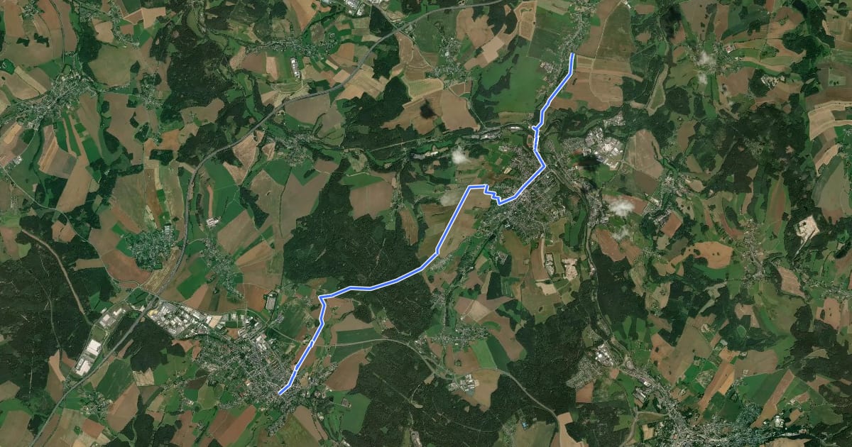 Маршрут Jakobsweg Vogtland (Etappe 2: Waldkirchen-Treuen) на спутниковом снимке