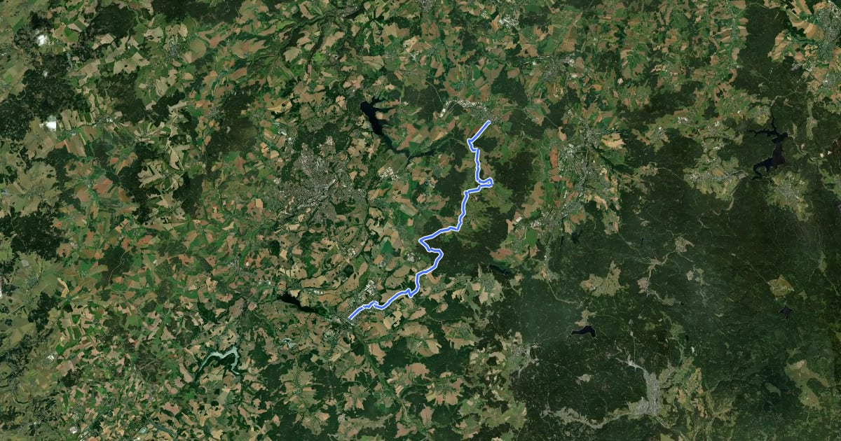 Маршрут Jakobsweg Vogtland (Etappe 3: Treuen-Oelsnitz) на спутниковом снимке