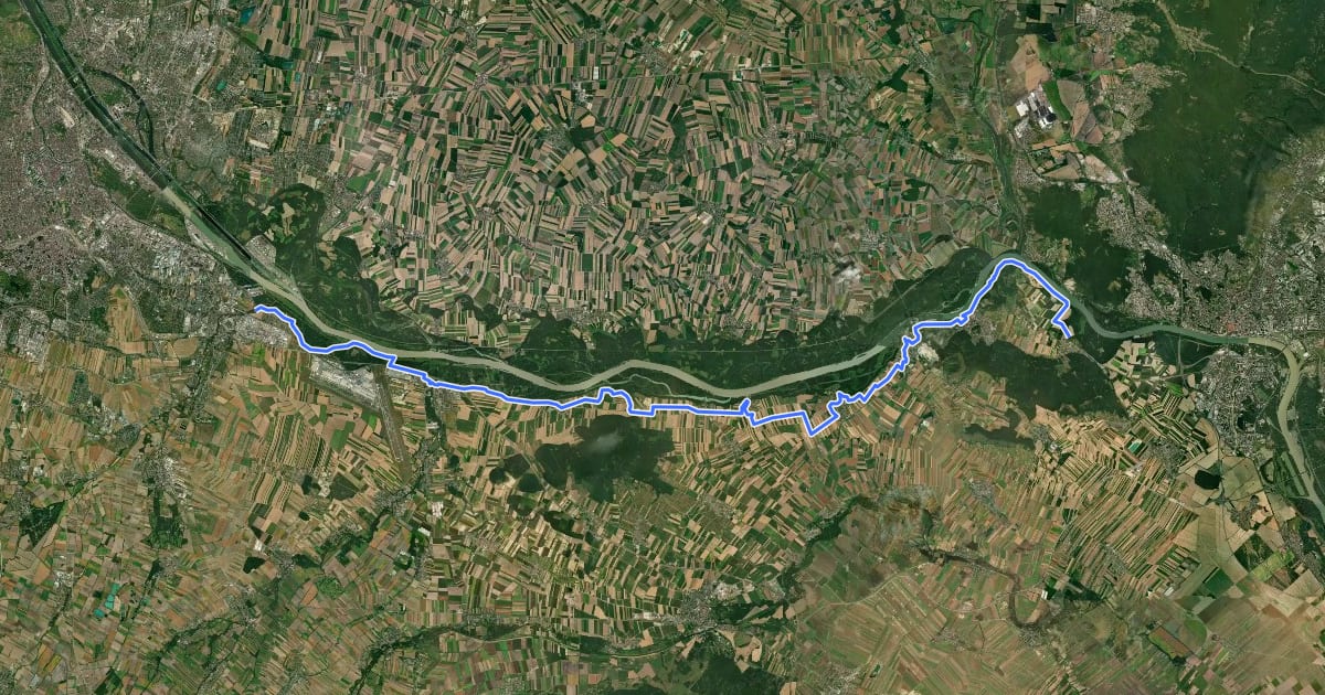 Маршрут Jakobsweg Wolfsthal-Schwechat на спутниковом снимке