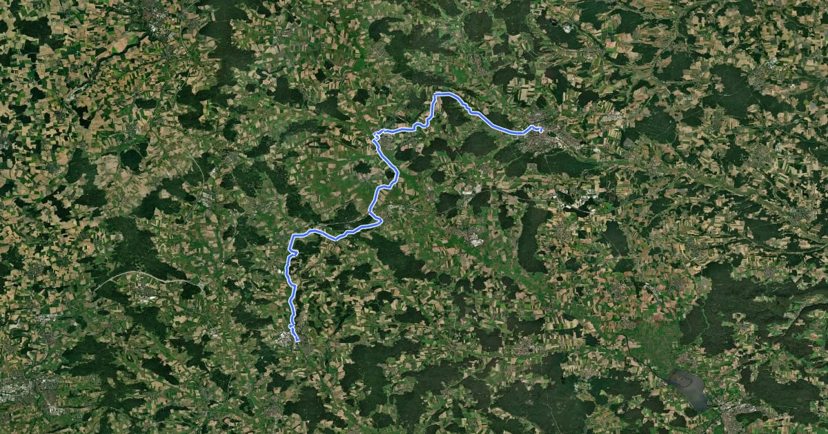 Маршрут Jakobus Radpilgerweg Ansbach – Feuchtwangen на спутниковом снимке