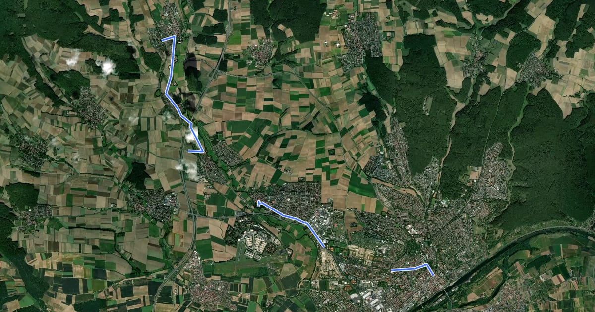 Маршрут Jakobus Radpilgerweg Fulda - Würzburg - Etappe 3 на спутниковом снимке