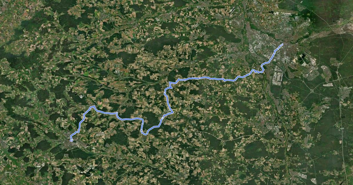 Маршрут Jakobus Radpilgerweg Nürnberg – Ansbach на спутниковом снимке