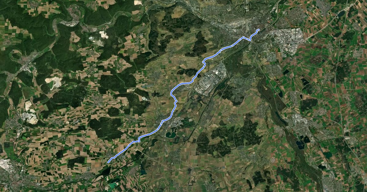 Маршрут Jakobus Radpilgerweg (Swabian branch to Oberdischingen) на спутниковом снимке