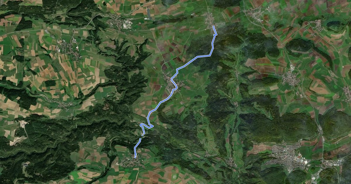 Маршрут Jakobusweg Wutach-Pilgerweg на спутниковом снимке