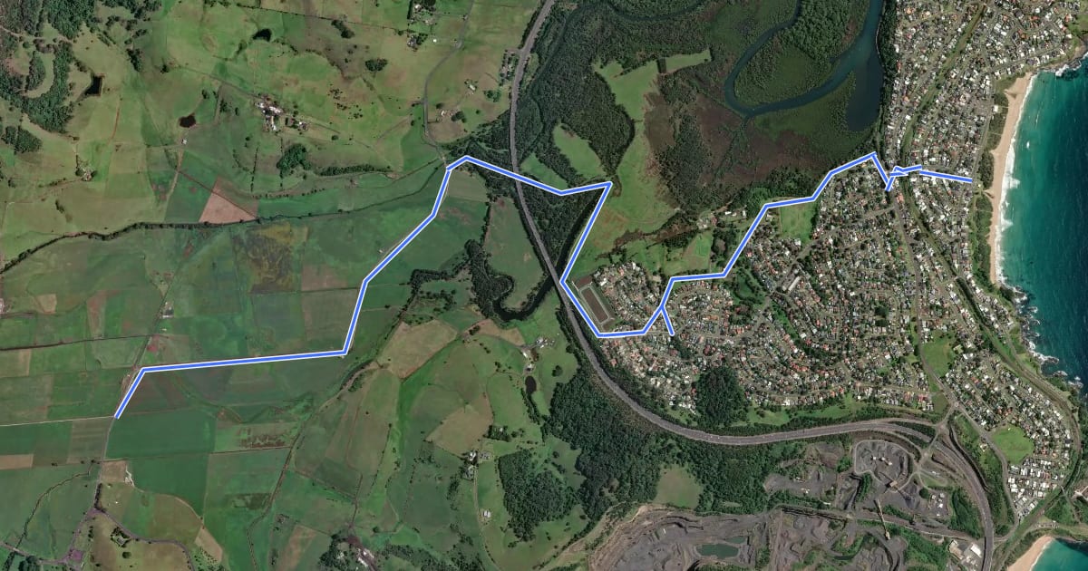 Маршрут Jamberoo Valley Cycleway на спутниковом снимке