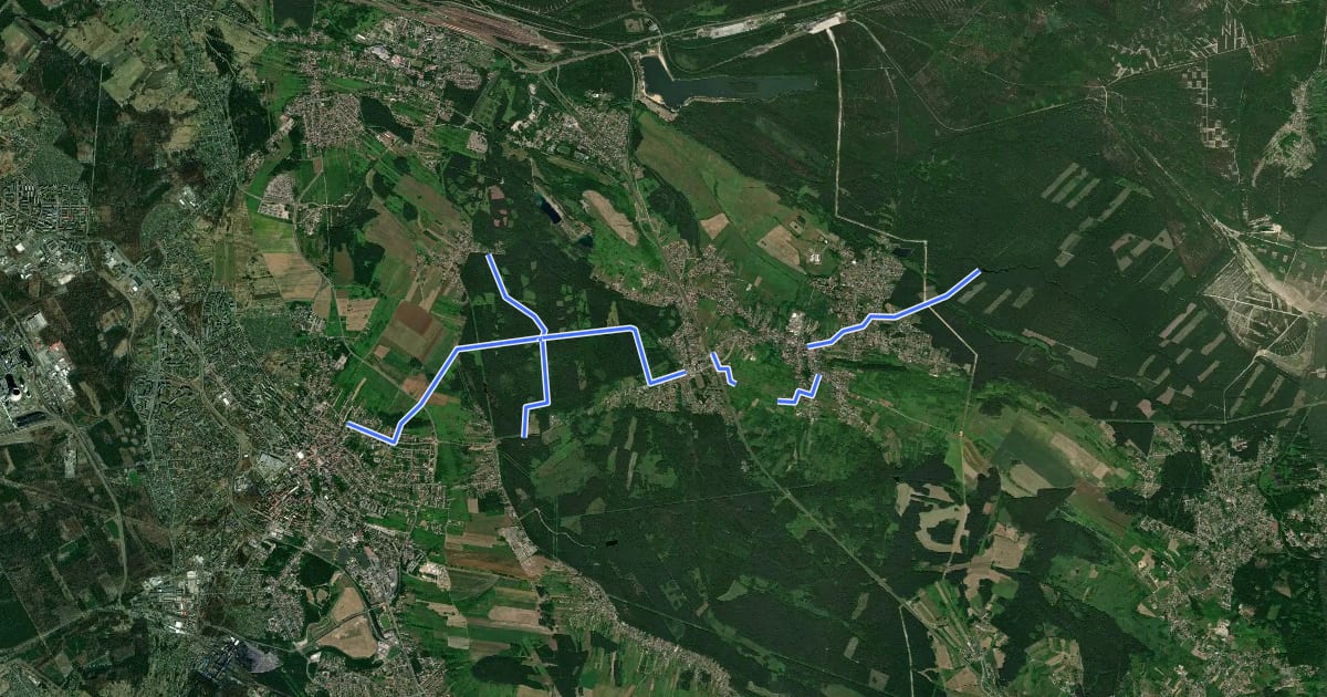 Маршрут Jaworzno - rezerwat "Dolina Żabnika" на спутниковом снимке