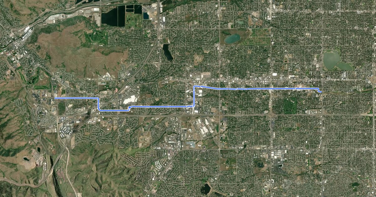 Маршрут Jeffco W Line Bikeway на спутниковом снимке