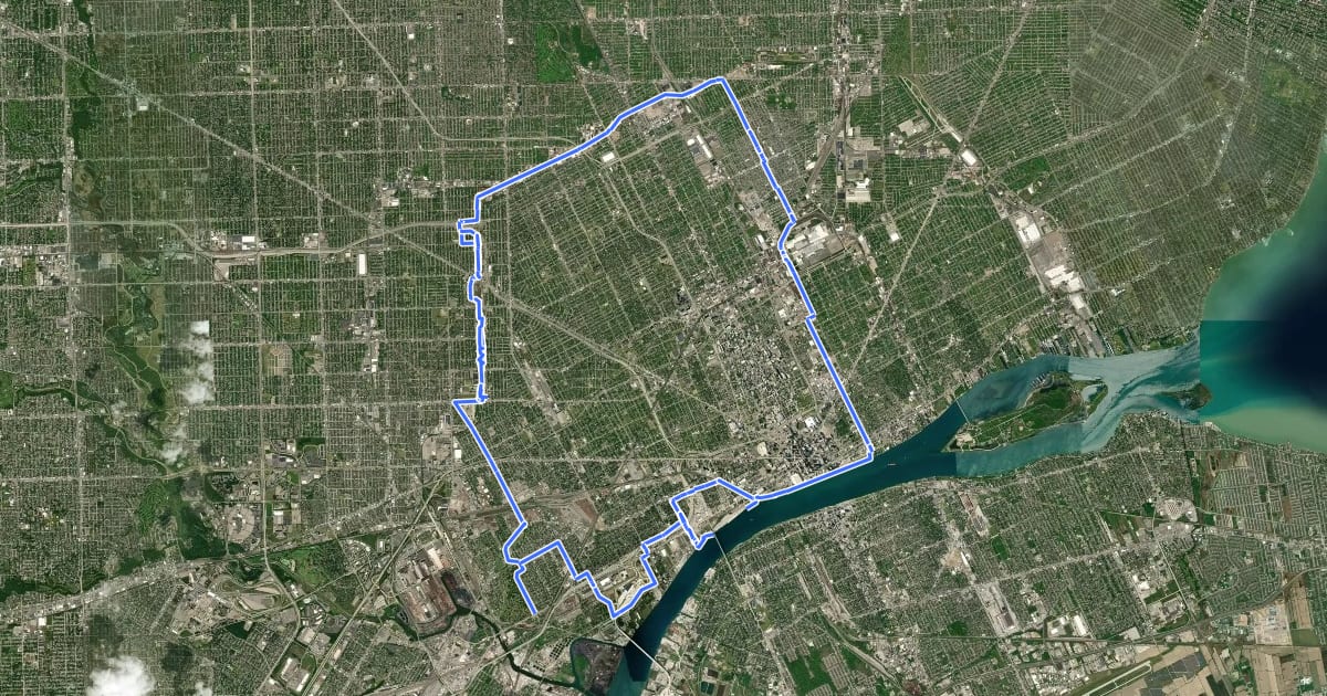 Маршрут Joe Louis Greenway на спутниковом снимке