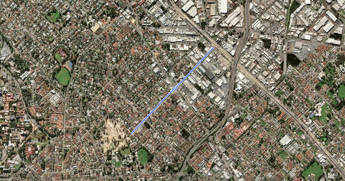 Маршрут John/Ashburton Street Shared Path на спутниковом снимке