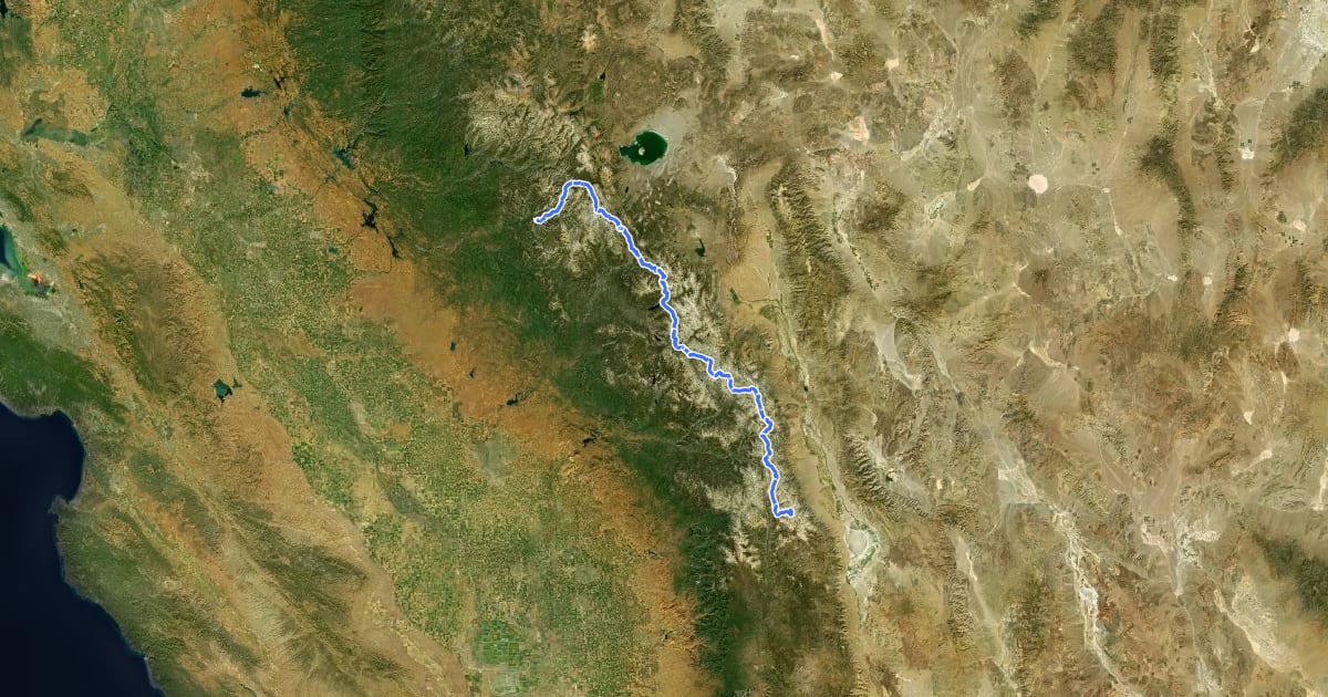 Маршрут John Muir Trail на спутниковом снимке