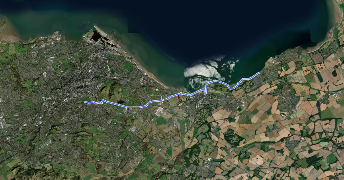 Маршрут John Muir Way (Edinburgh to Prestonpans) на спутниковом снимке