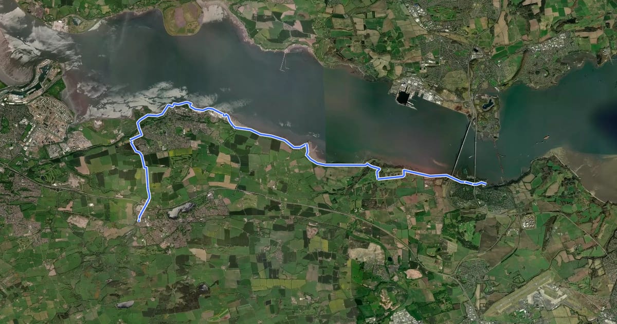 Маршрут John Muir Way (Linlithgow to South Queensferry) на спутниковом снимке