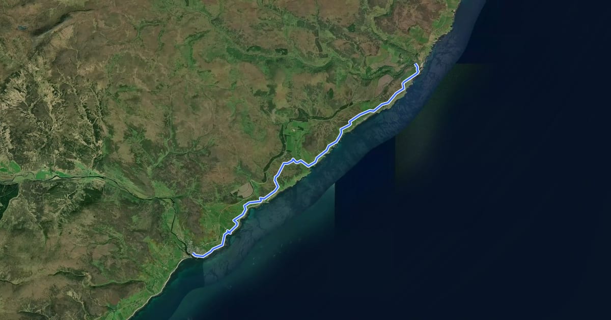 Маршрут John O'Groats Trail (Helmsdale to Berriedale) на спутниковом снимке