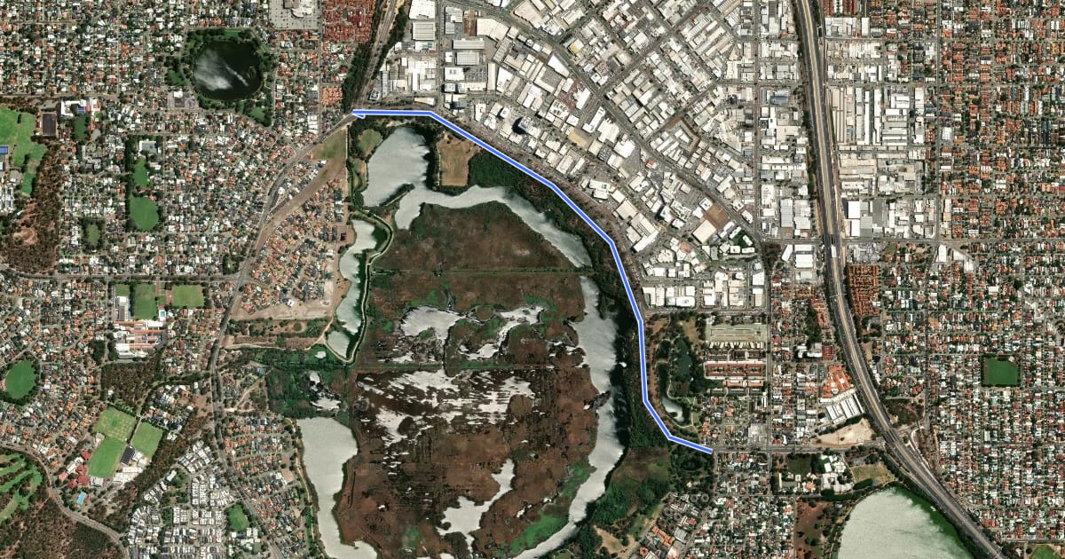 Маршрут Jon Sanders Drive Shared Path на спутниковом снимке