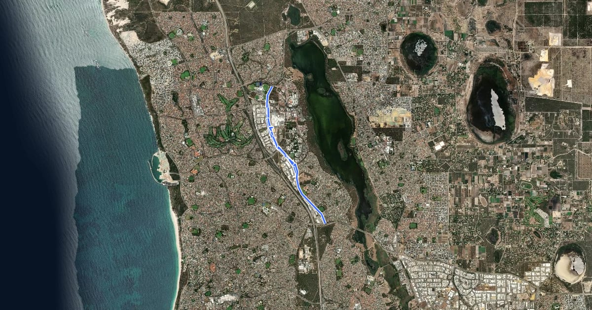 Маршрут Joondalup Drive Shared Path на спутниковом снимке