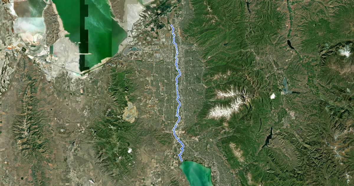 Маршрут Jordan River Parkway Trail на спутниковом снимке