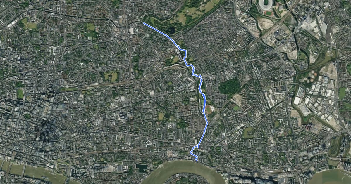 Маршрут Jubilee Greenway (section 10) на спутниковом снимке