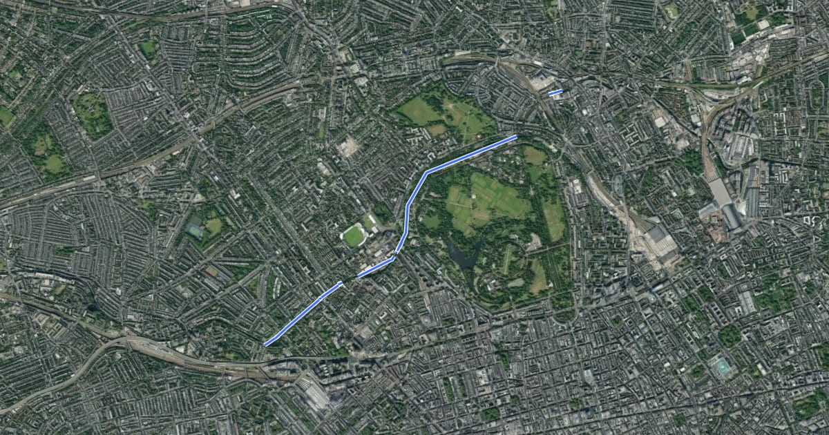 Маршрут Jubilee Greenway (section 2) на спутниковом снимке