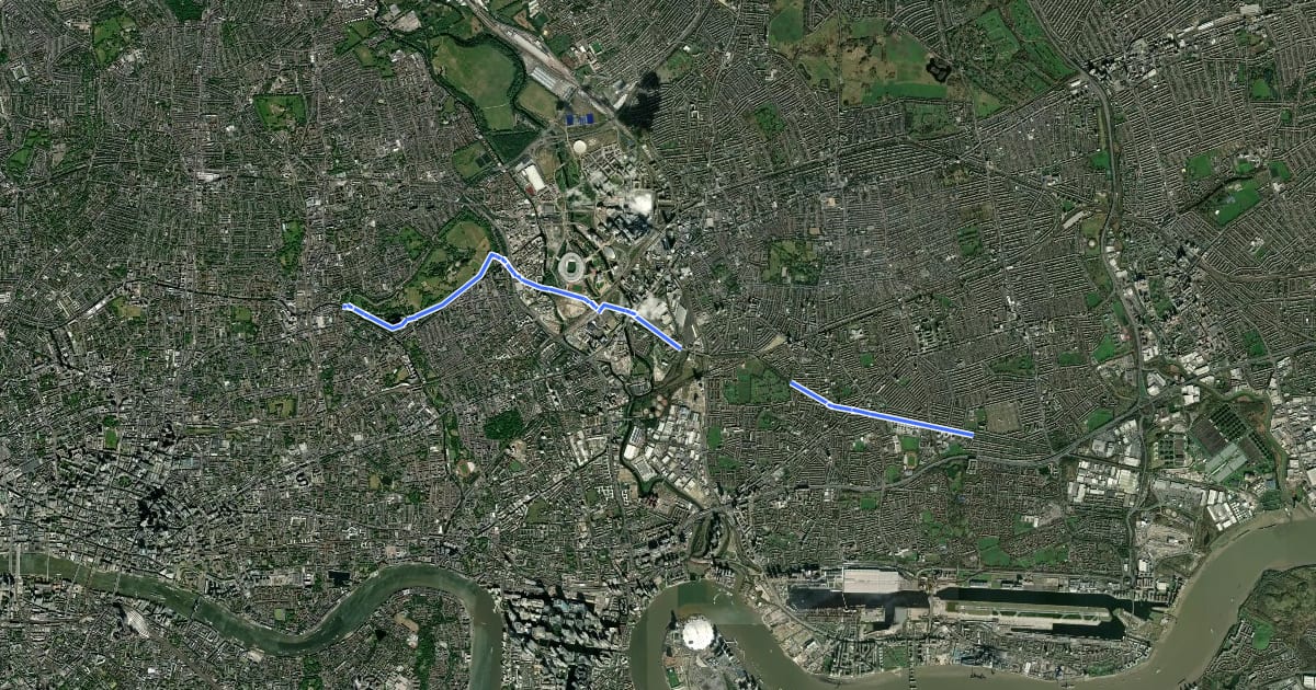 Маршрут Jubilee Greenway (section 4) на спутниковом снимке