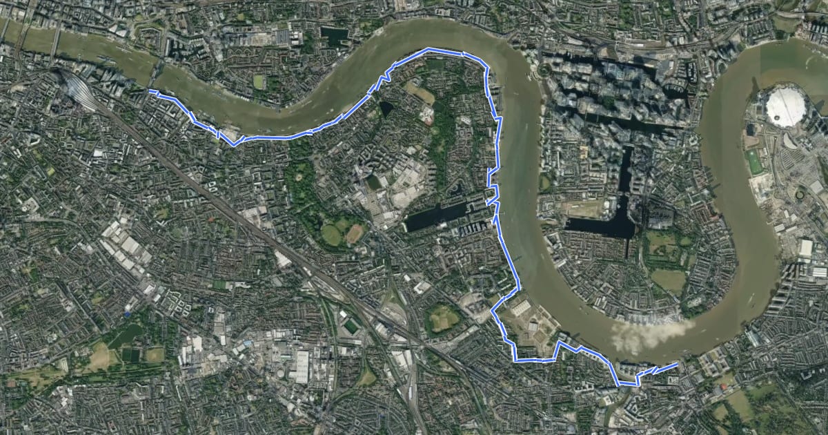 Маршрут Jubilee Greenway (section 7) на спутниковом снимке