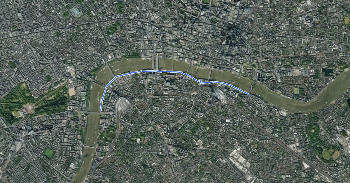 Маршрут Jubilee Greenway (section 8) на спутниковом снимке