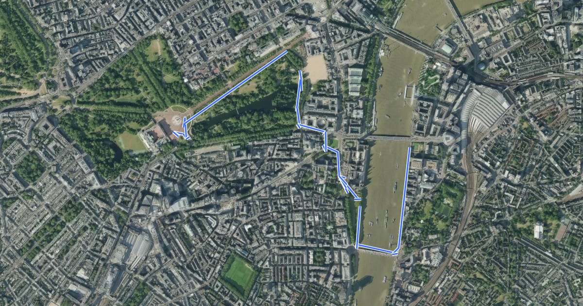 Маршрут Jubilee Greenway (section 9) на спутниковом снимке