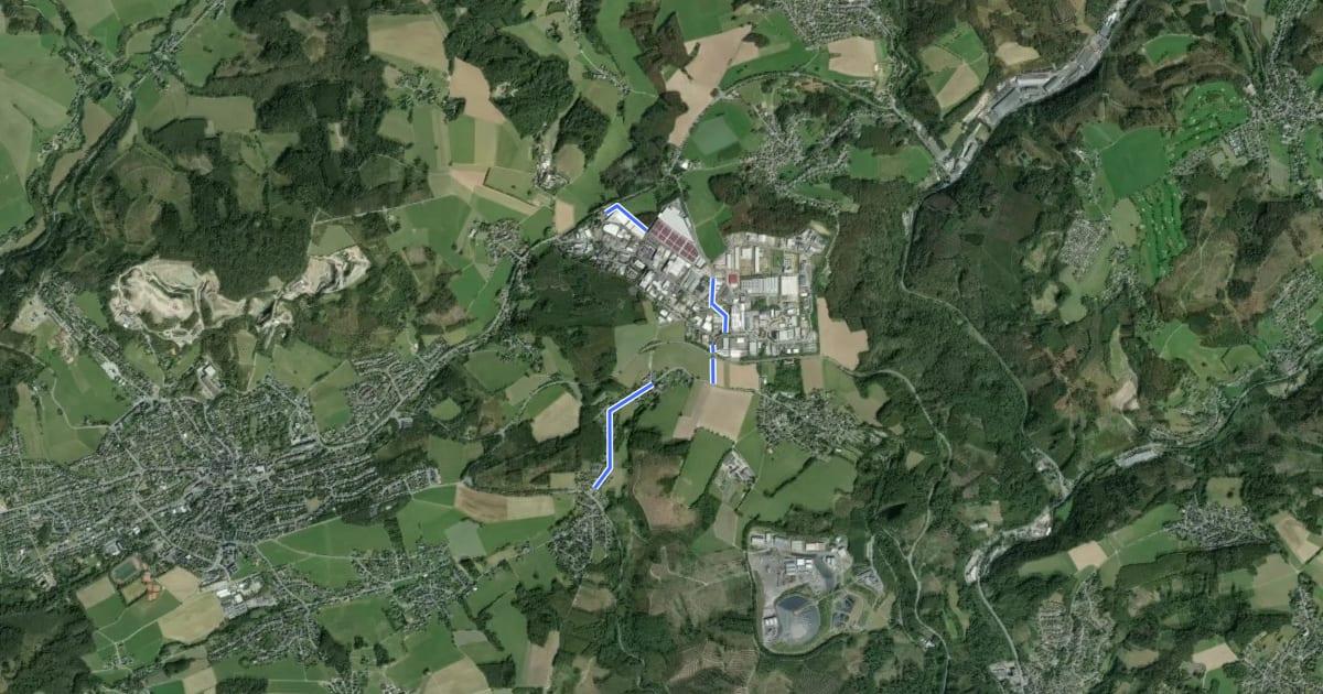 Маршрут Jugendherbergsweg Lindlar на спутниковом снимке