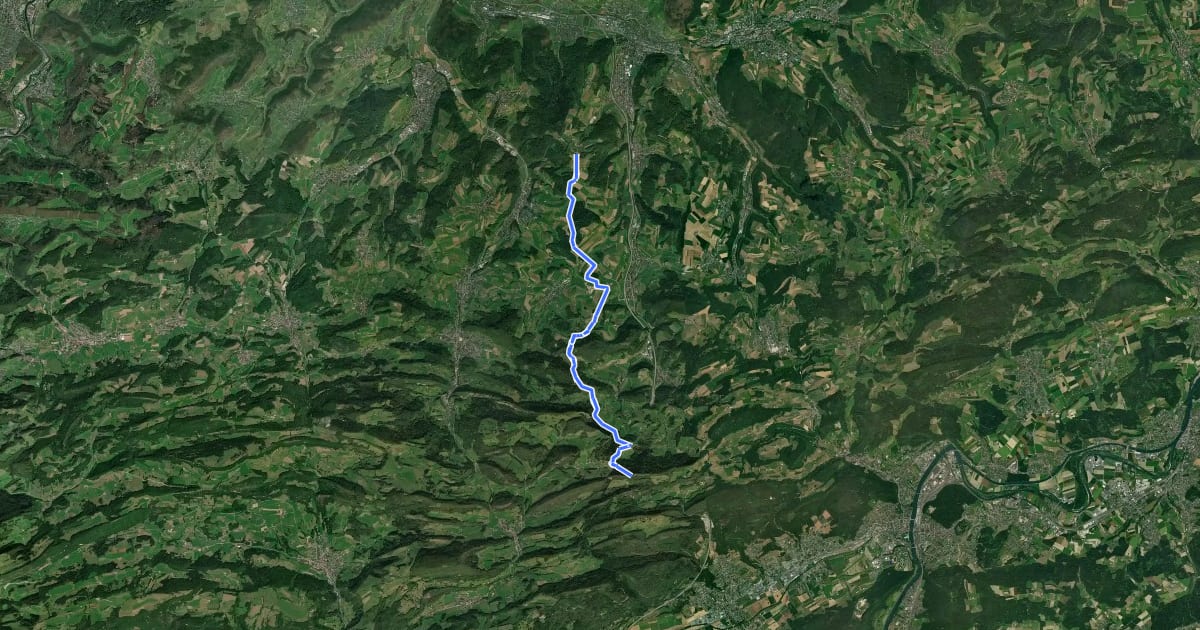 Маршрут Jurahöhenweg Liestal-Belchenflue на спутниковом снимке