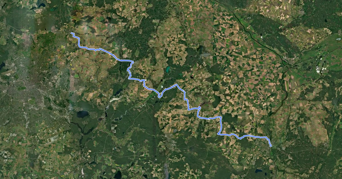Маршрут JW Brandenburg Nordroute (FF/O - Muencheberg - Berlin) на спутниковом снимке