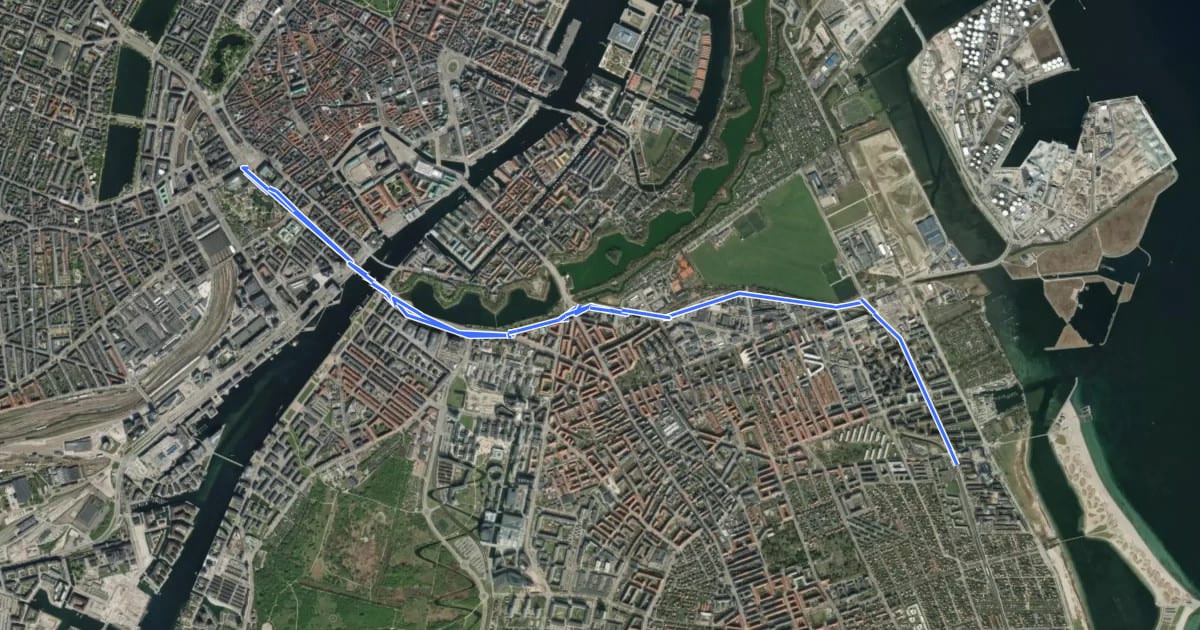 Маршрут Københavnerruten на спутниковом снимке